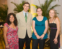 FIU-Tribute-0111 - Samantha Shanken, VP for Market Development and Thomas Matthews, Executive Editor, both with The Wine Spectator magazine stand with Jamin Stilley, at far right, and Bianca Rojas who received The Jimmy Mancbach Wine Lovers Scholarships given by The Wine Spectator magazine. (Photo by Michell Zachs/FIU School of Hospitality)