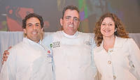FIU-Tribute-0155 - FIU School of Hospitality Professor Chef Michael Moran, center, with FIU School of Hospitality student and winner of the Barilla Best New Student Chef Award for 2008 Michael Cremeno, left and Angie Goldberg, Brand Manager of Barilla America, at right. (Photo by Michell Zachs/FIU School of Hospitality)