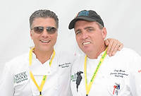 FIU-Grd-Taste-0272 - Napa Style celebrity chef Michael Chiarello and FIU School of Hospitality Professor Chef Michael Moran in the Grand Tasting Village at the 2008 South Beach Wine and Food Festival in Miami Beach.