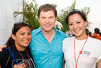 FIU-Grd-Taste-0561 - FIU School of Hospitality Lina Olea, Food Network Chef and Culinary Personality Bobby Flay and FIU School of Hospitality Yuhsuan Chen in the Grand Tasting Village at the 2008 South Beach Wine and Food Festival in Miami Beach.