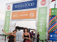 FIU-Grd-Taste-0572 - FIU School of Hospitality logo on the banner at the entrance to the Grand Tasting Village at the 2008 South Beach Wine and Food Festival in Miami Beach.