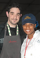 FIU-WF09-022274 - Chef Jeremy Fox and FIU School of Hospitality student Naomi Speed  at the Burger Bash.
