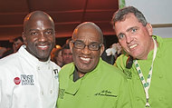 FIU-WF09-033123 - FIU Alumni Jouvens Jean, NBC weatherman and Chef Al Roker and FIU School of Hospitality Chef Michael Moran at the Bubble Q.