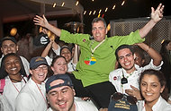 FIU-WF09-033518 - FIU School of Hospitality Chef Michael Moran, center, and his culinary students at the Bubble Q.