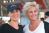 FIU-0544-WF105697 - Celebrity Chef Anne Burrell, right, and  FIU School of Hospitality student Georgia Cooling-Mallard backstage at the Grand Tasting village of the 2010 South Beach Wine and Food Festival.